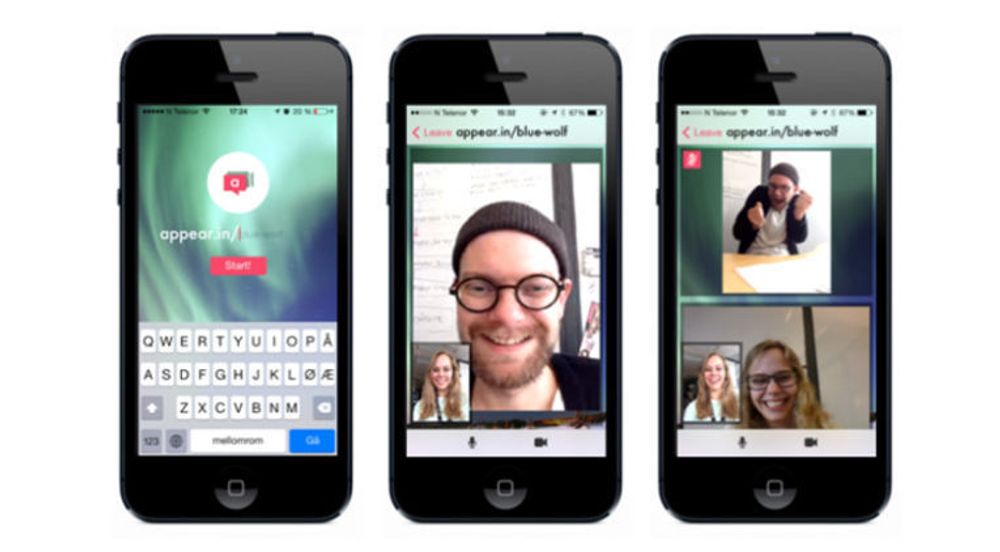 Appear.in klar for iPhone. Akkurat som i webutgaven lager man et rom, og deler romnavnet med inntil 8 personer. Vips kan du foreta videosamtale på tvers av omtrent alle plattformer.