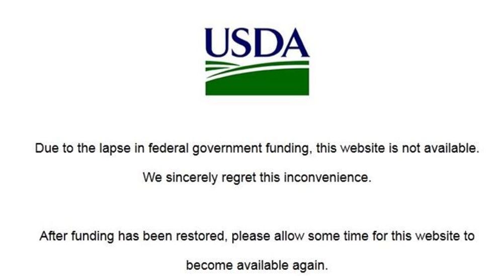 Denne meldingen møtte de som prøvde å logge seg på nettsidene til det amerikanske landbruksdepartementet tirsdag morgen.