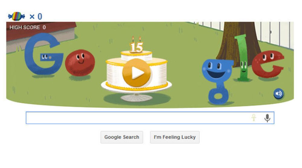 Google feier 15-årsdagen for selskapets søketjeneste med et doodle-spill.