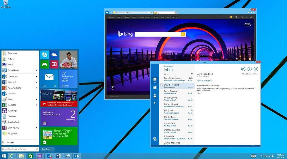 Virtuelle skrivebord, startmeny, Metro-apps i desktop-modus og nye menysnarveier er blant nyhetene vi kan vente oss i Windows 9. Bildet viser oppdateringen til Windows 8.1 som det tydeligvis ikke blir noe av.