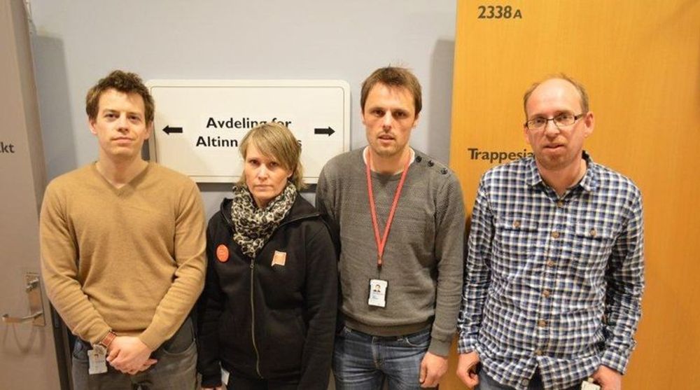 Fragforeningene i Brønnøysundregistrene advarer mot regjeringens digitaliseringsplaner. F.v. Lars Eliassen, Berit Vikrem, Kjetil Mathisen og Bjørn Grøva.