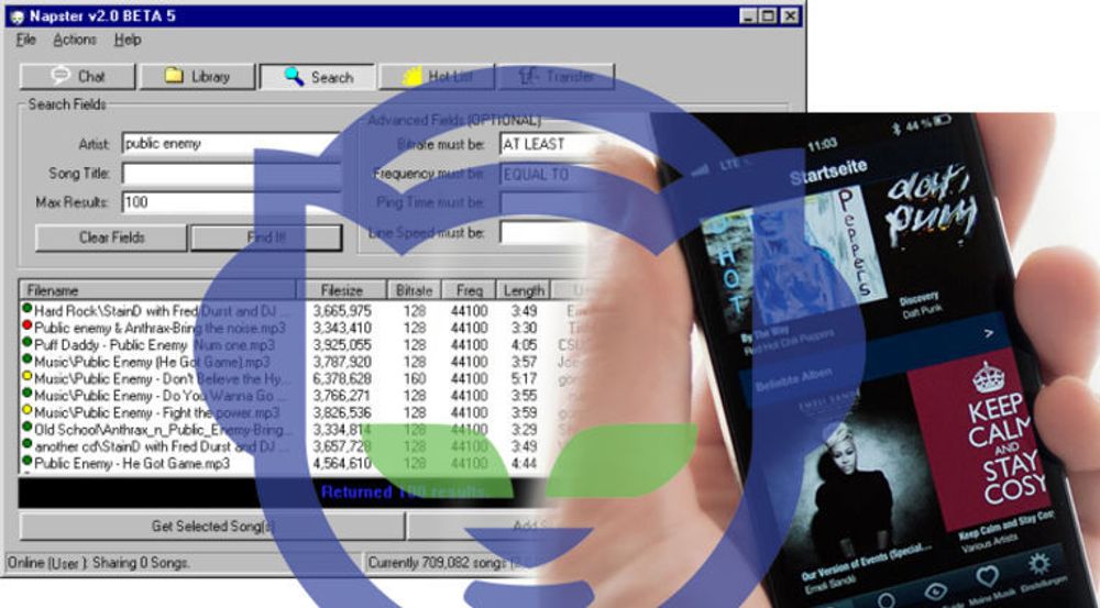 Napster før og nå. Pioneren innen musikkdeling er tilbake.