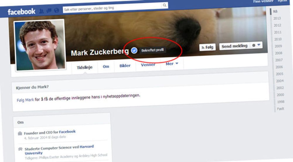JA, DET ER HAM: Gründer Mark Zuckerberg er selvsagt en av de første med bekreftet ekte profil.