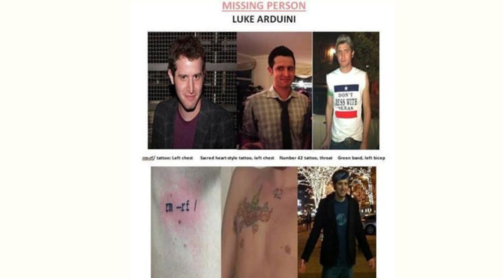 SAVNET: Forsvinningen til Luke Arduini har skapt et stort engasjement blant venner, familie og i utviklermiljøer, som nå er svært bekymret. 28-åringens signalement viser blant annet at han hadde tatovert Linux-slettekommandoen «rm -rf» på brystkassen.