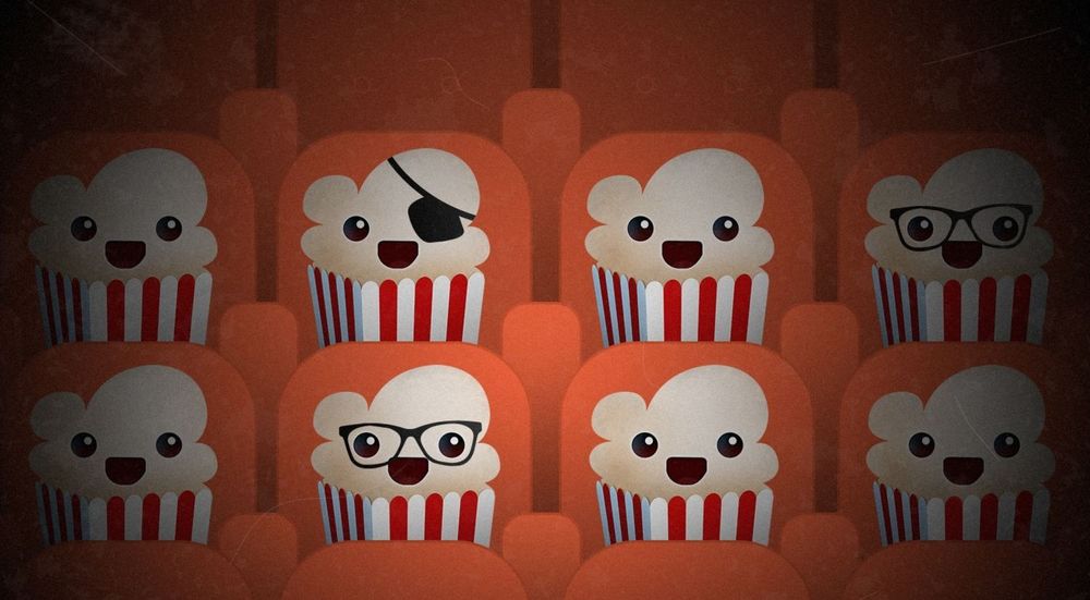 Popcorn-pirater på kino. Illustrasjon for Popcorn Time.