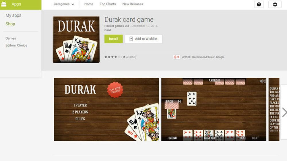 Durak og de to andre spillene har blitt fjernet fra Google Play.