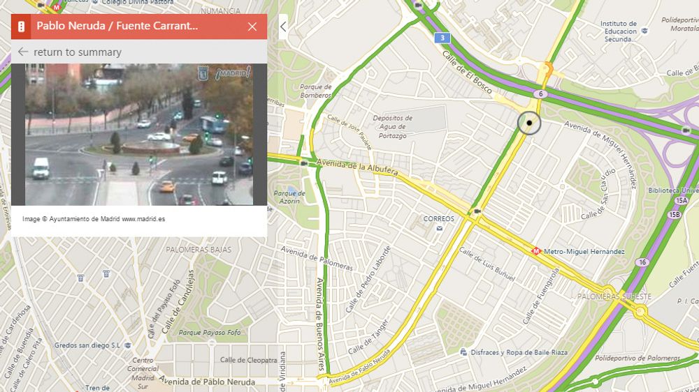 Trafikkamera i Madrid vist i Bing Maps