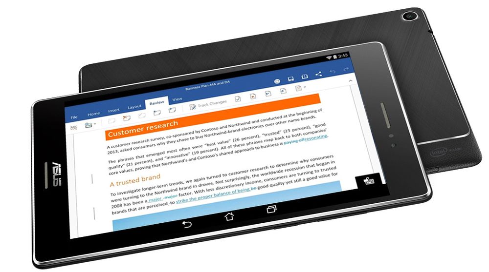 Android-baserte Asus-enheter vil i framtiden bli levert med Microsoft Office forhåndsinstallert.