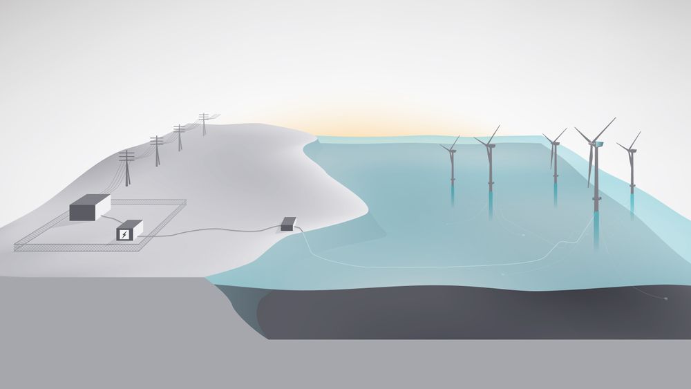 El fra de fem flytende vindmøllene i Hywind-parken utenfor Skotland skal lagres i en container på land med et litiumione-basert batterisystem.