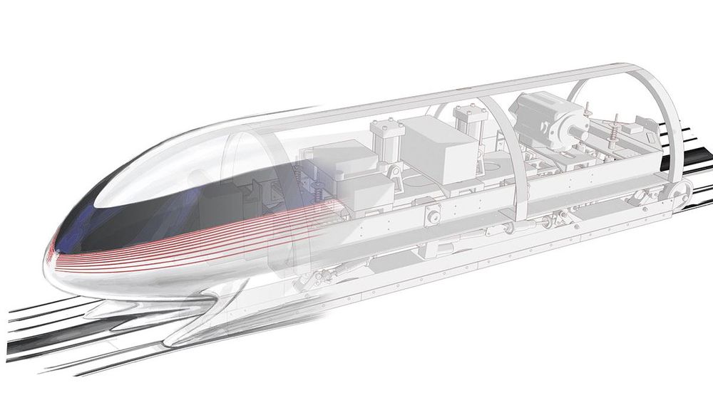 Det nye materialet skal dekkes med sensorer som følger med på togets stabilitet og temperatur. Illustrasjon: Hyperloopdesign fra MIT