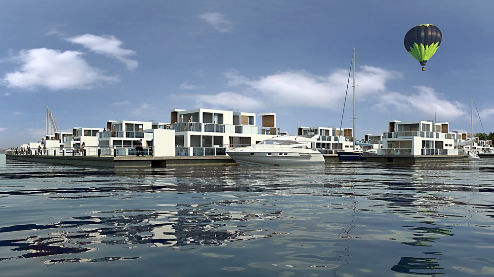 Havneby i Horten: Slik ser Bratsberg Gruppen for seg at det kan bli seende ut i Indre havneby, med båthavn kombinert med flytende boliger.