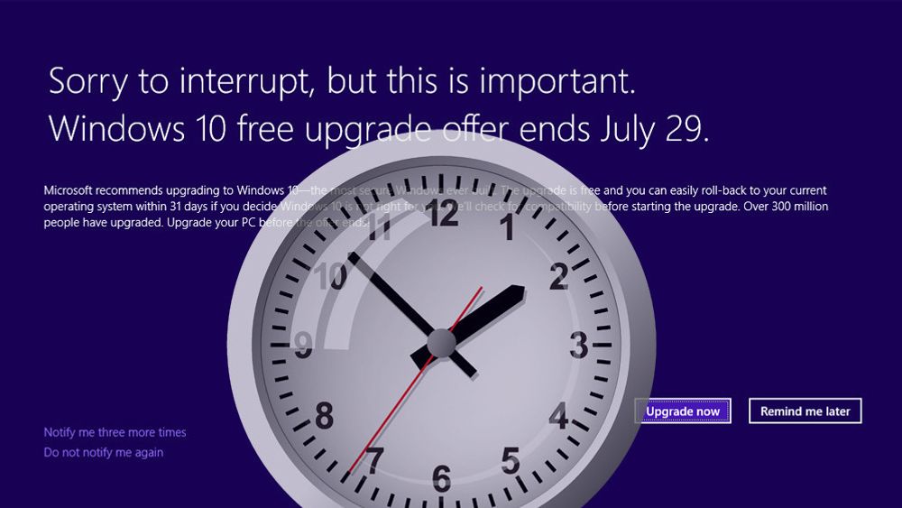 Tilbudet om gratis oppgradering løper snart ut. Det burde de med eldre Windows-utgaver for lengst ha fått med seg.