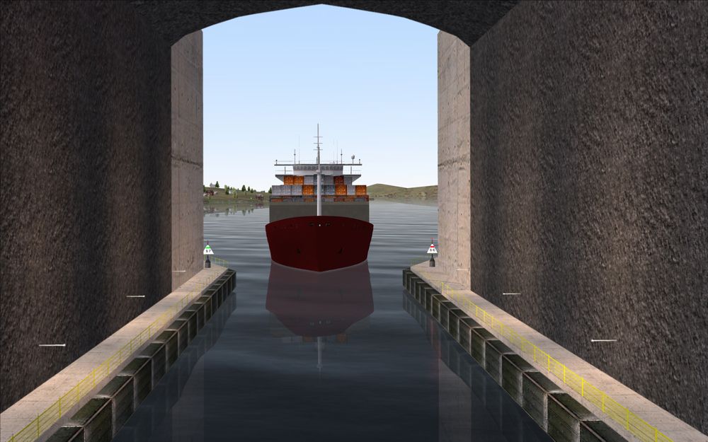 Simulatortest med et 155 meter langt og 22,3 meter bredt containerskip. Innseilingen til Stad skipstunnel.