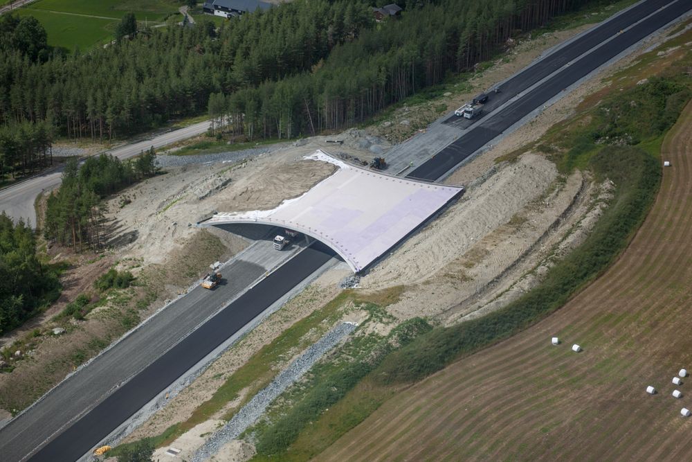 Bjørkerusten viltovergang går over ny E6 sør for Sjoa. Overgangen skal beplantes.