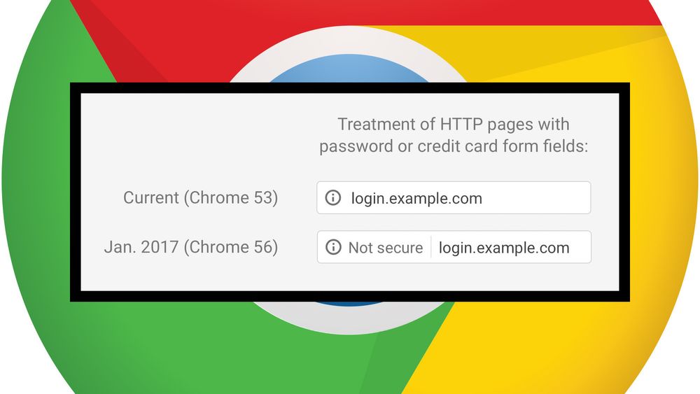 Fra og med versjon 56 skal Google Chrome advarer brukerne dersom de står i fare for å gi fra seg passord- eller kredittkortinformasjon til ukrypterte websider.