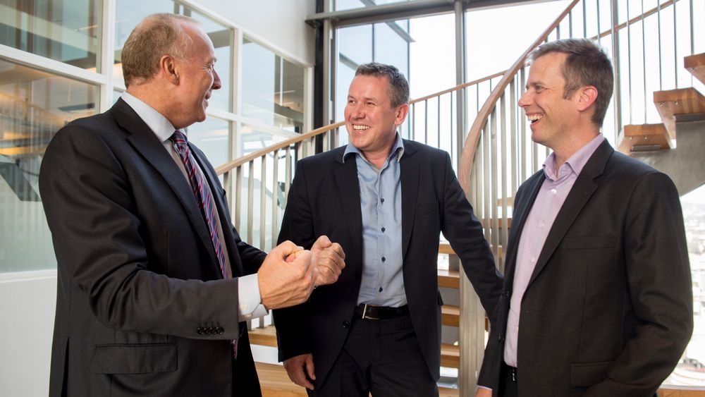 Satser på SAP: Fra v. Sopra Steria-topp Kjell Rusti, daglig leder Syver Anmarkrud og økonomiansvarlig Tom Karlsen, begge fra Solid Group.