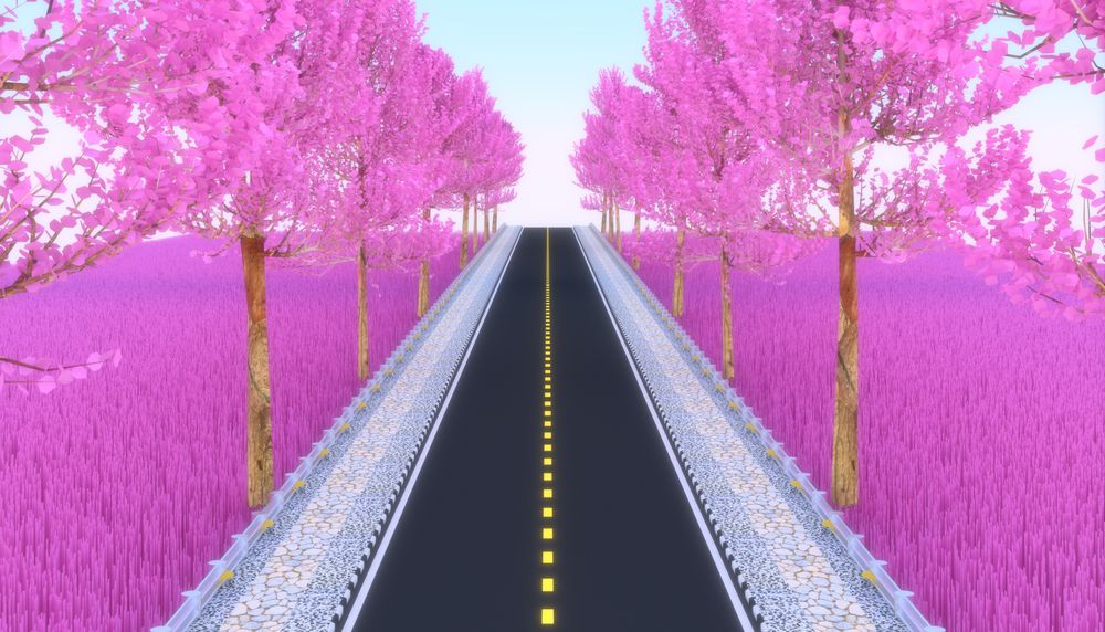 3d street in the fog with tree pink.