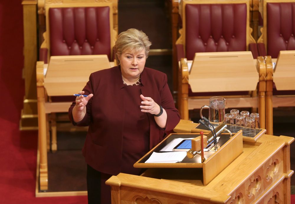 Statsminister Erna Solberg (H)  i den muntlige spørretime på Stortinget.