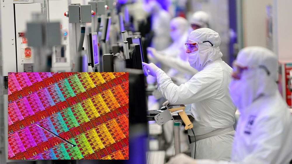 Dette bildet er fra Intels nye D1X-fabrikk i Hilsboro i USA, hvor man forsker frem nye produksjonsmetoder for halvlederelektronikk.