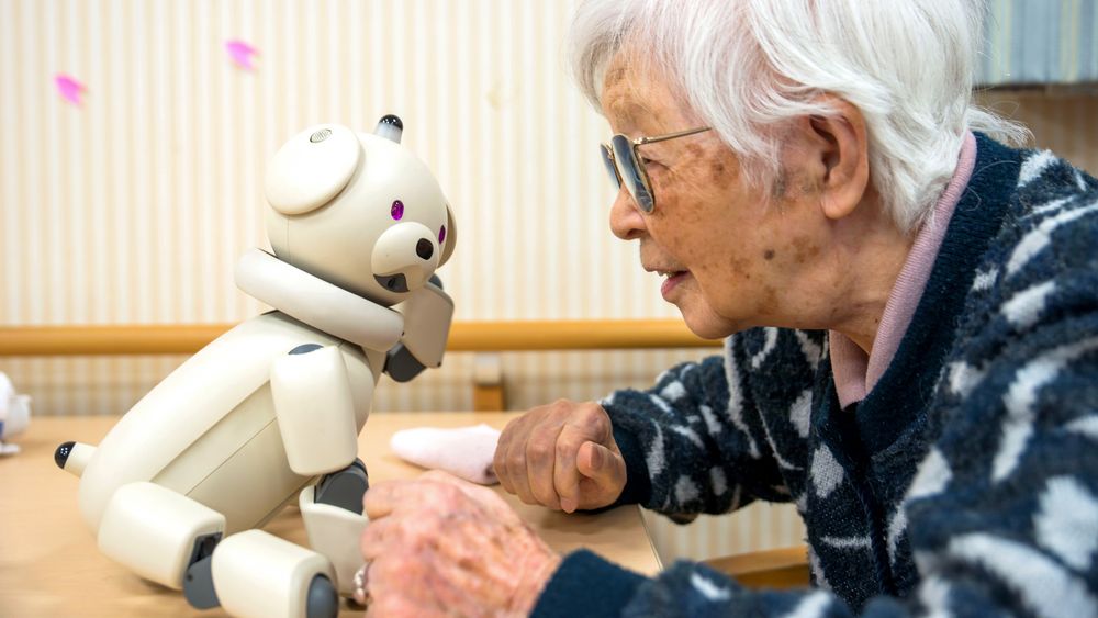 90 år gamle Yuriko Tanaka trives når hun får bruke tid med robothunden Aibo. – Han er alltid glad og vil gjerne spille spill eller prate, sier hun.