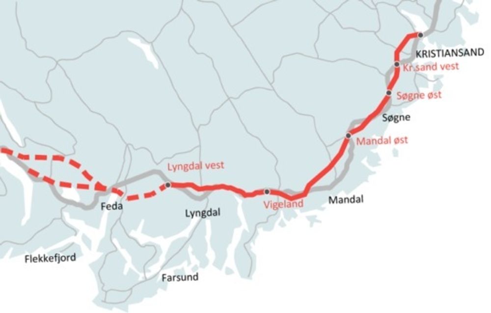 Veier AS legger opp til utlysning av den første enterprisekontrakten i september 2017, med anleggsstart mai 2018. Første delåpning på strekningen vil skje i år 2021.