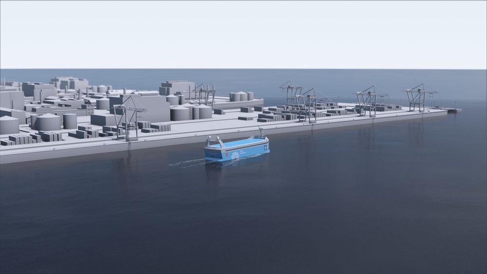 Yara Birkeland blir på ca. 75 meter i lengde og kan ta 100-150 containere. Der erstatter 40.000 turer med vogntog hvert år.  (Foto: Yara/Kongsberg Maritime)