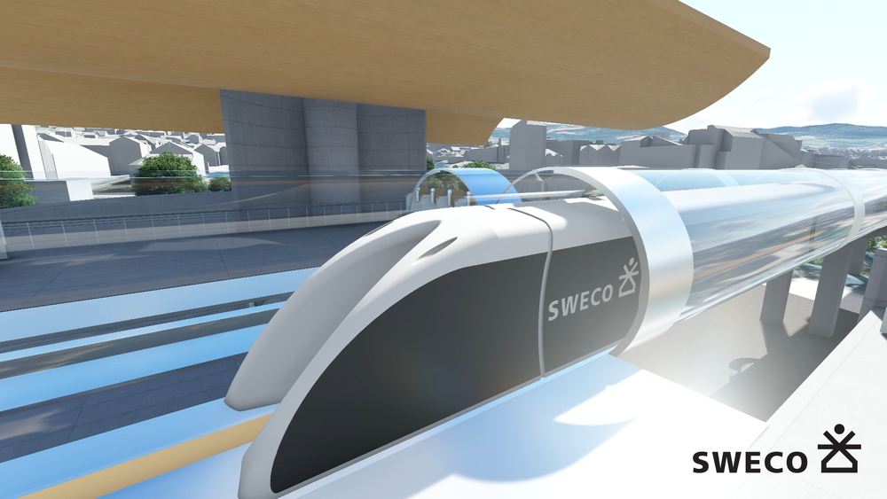Slik ser de tre norske ingeniørstudentene for seg at Hyperloop vil kunne se ut i Norge.