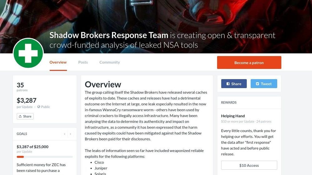 Folkefinansieringsaksjinen Shadow Brokers Respons Team ble raskt lagt ned av initiativtakerne etter råd fra jurister og andre.