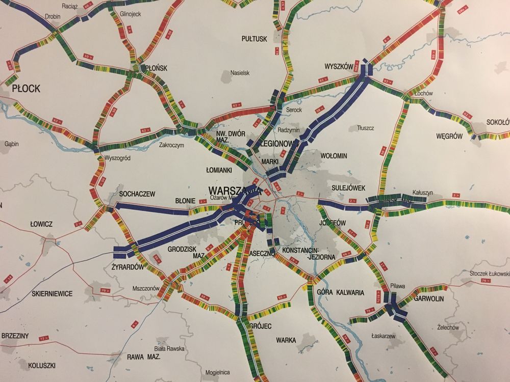 GPS-festet bæreevnedata fargekodes og vises frem på karet - her fra Warzawa.