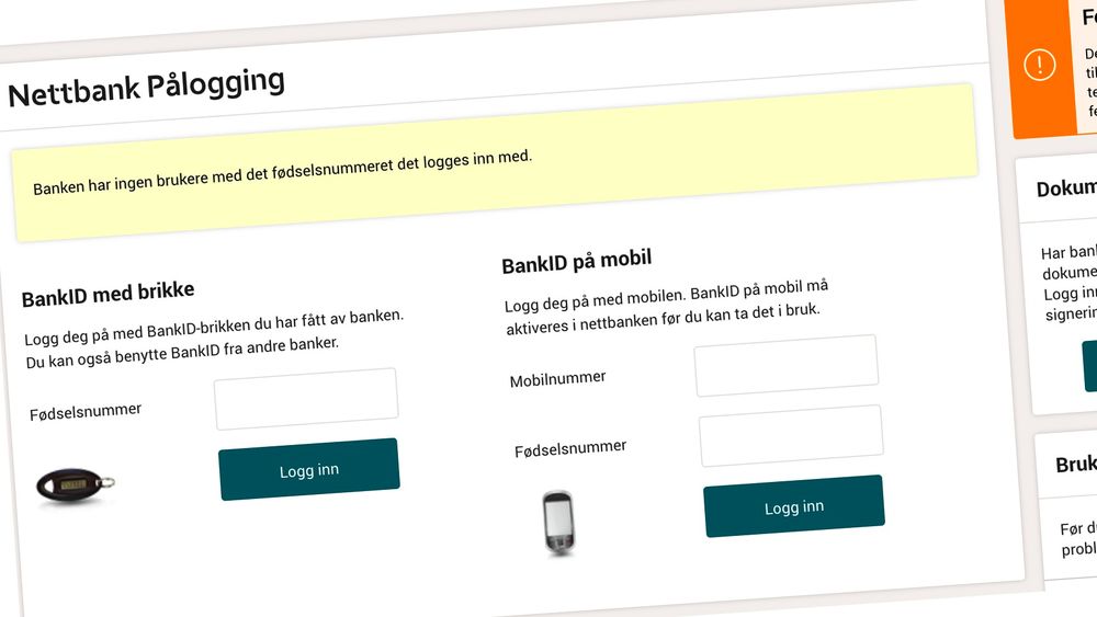 Det oppnås ikke kontakt med kjernebanksystemet. Her et skjermbilde fra en kunde hos Bien sparebank.