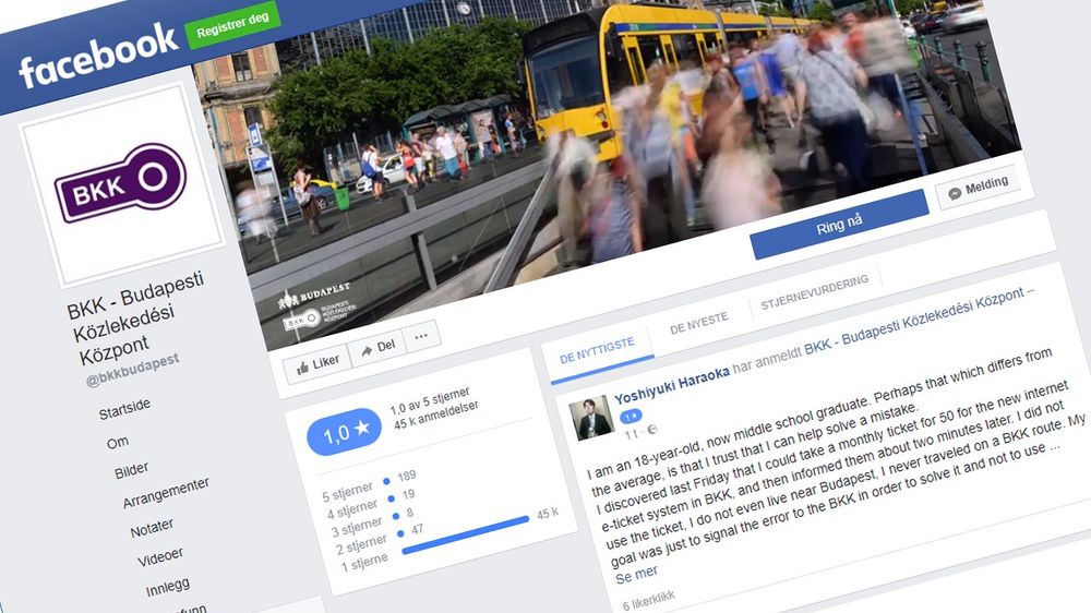 Lav score: Mer enn 45 000 personer har «anmeldt» og gitt det ungarske kollektivselskapet dårlige skussmål på Facebook.
