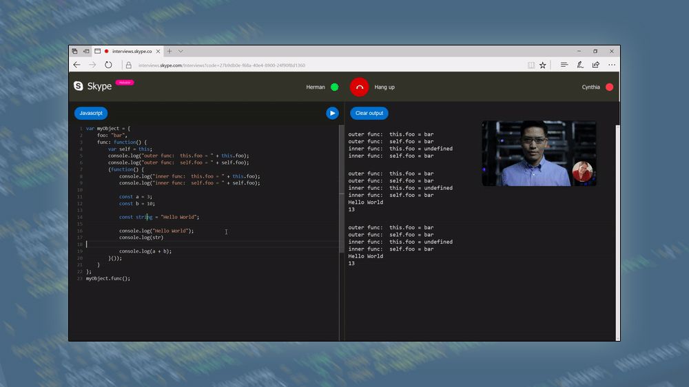 Kodesnakk: Skype åpner for at utviklere kan jobbe med kode i samme vindu som videomøtet.