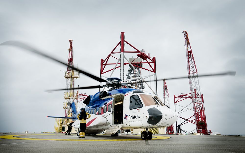 Et Sikorsky S-92 fra Bristow står klart til avgang fra riggen Maersk Interceptor. Bildet er fra 2015.
