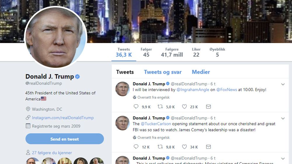 Trumps Twitter-konto ble deaktivert i noen få minutter i natt.