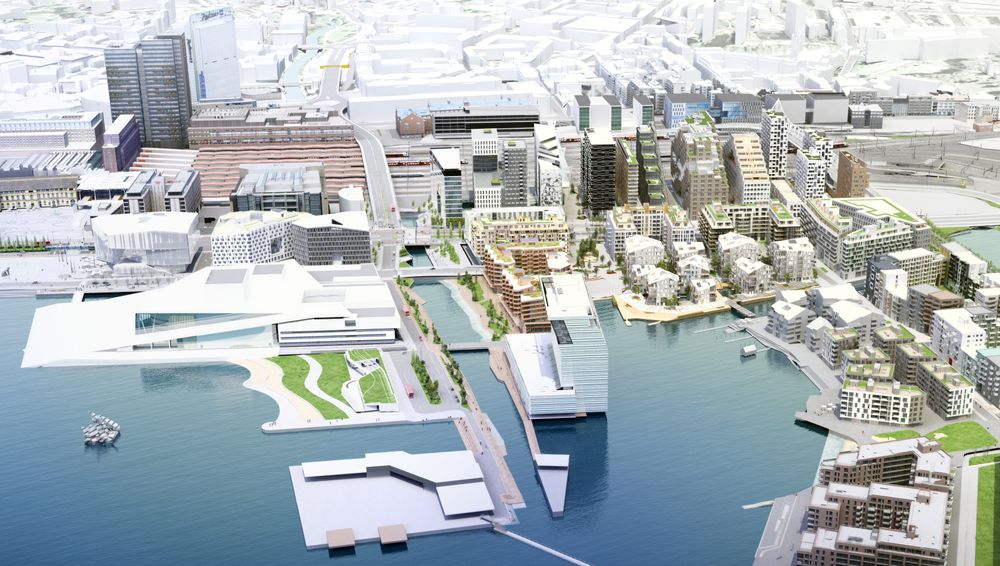 Deler av de nye boligene i Bjørvika vil ligge på vannet.