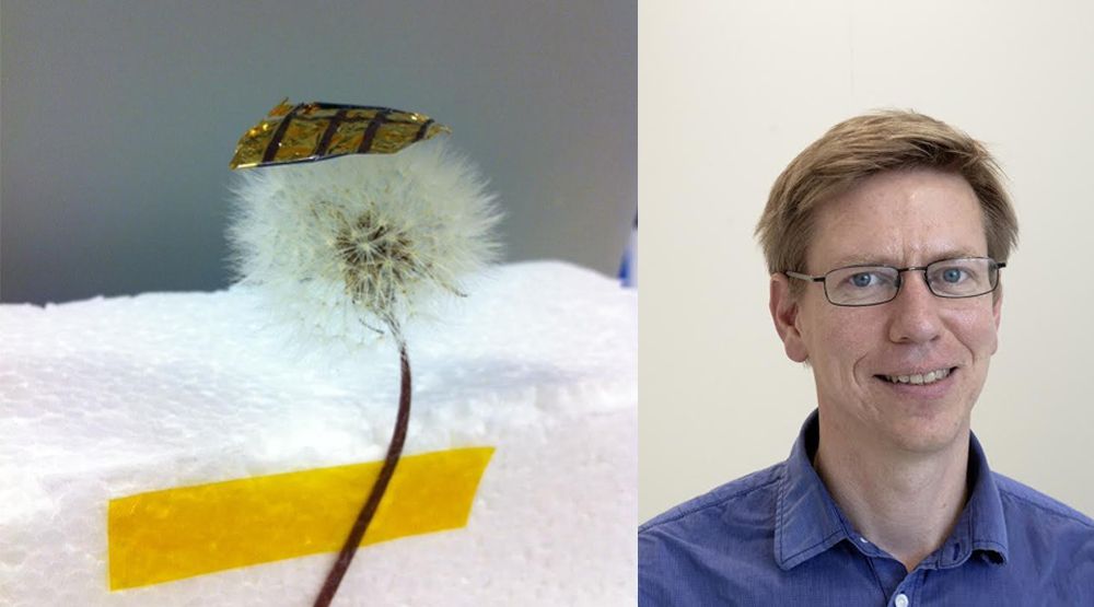 Forskere fra Uppsala universitet har laget en supertynn solcelle på en tynn plastfilm. Erik Johansson jobber med å forbedre solceller.