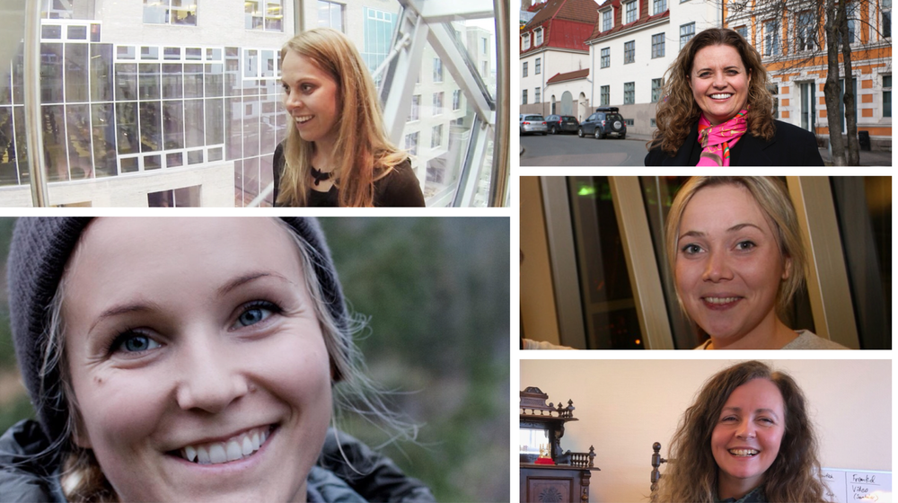 Tech-kvinner 2018: Vinnere i kategorien gründere, øverst fra venstre og med klokka: Ingrid Oline Ødegaard Appear.in,  Laila Danielsen, Elliptic Labs, Karen Dolva, NoIsolation, Kristil Erle Håland, JocaCare og Christine Spiten, BluEye Robotics