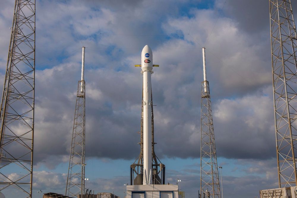 Her er Falcon 9-raketten som skal frakte NASAs nye satellitt TESS til sin bane rundt jorden.