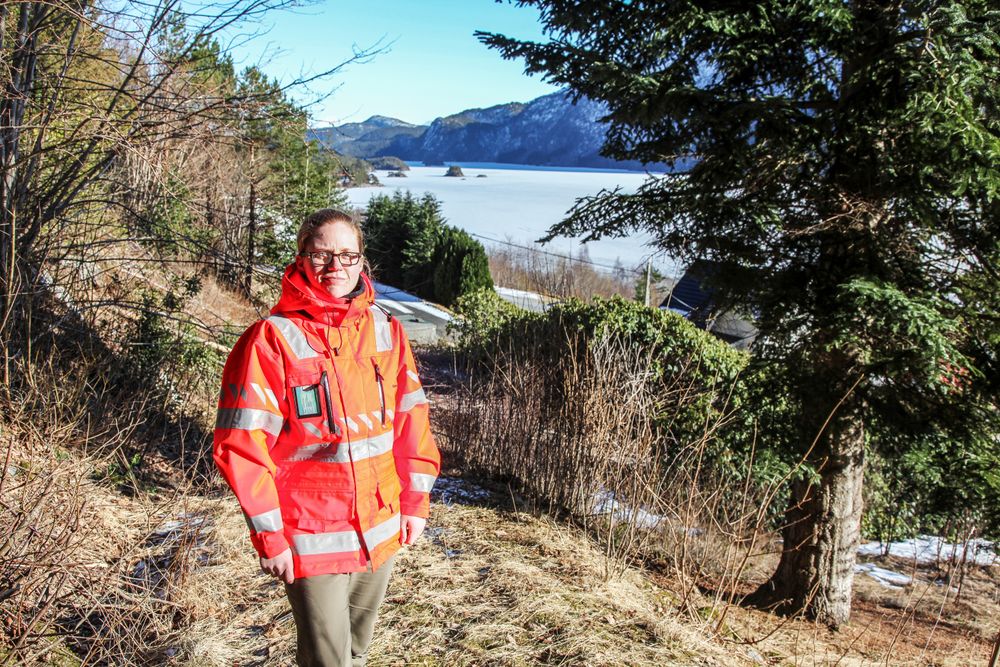 – Bedre å gjøre noe før forurensingen av drikkevannet kommer for langt, mener regional koordinator for naturmiljø i Statens vegvesen, Elisabeth Rødland. Brusdalsvatnet i bakgrunnen. 