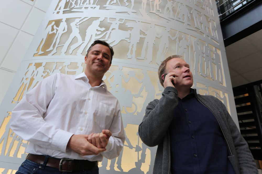 – Vi mener Norge er et Silicon Valley for oljeindustrien, sier Marius Kjeldahl (t.v.) og Andre Backen. 
