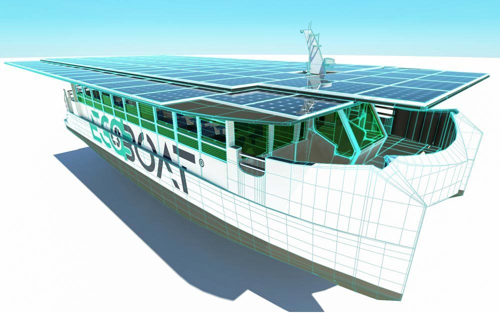 Ecocat har 120 solpaneler på taket. Et pneumatisk system sørger for at arealet utvides ved at paneler skyves ut på begge sider.