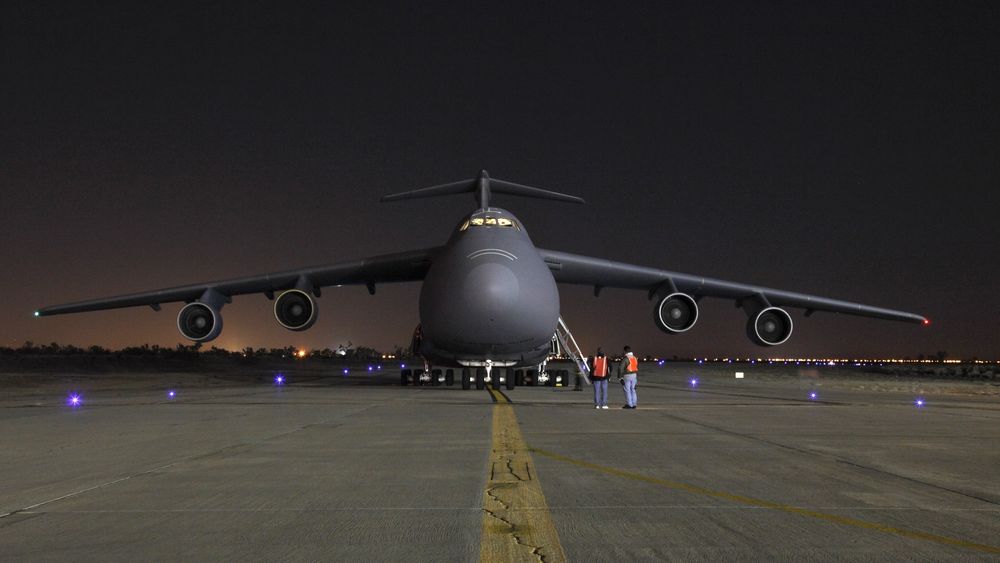 Et C-5A, som til vanlig er stasjonert på Stewart Air National Guard Base, har landet på Lockheed Martin-fabrikken for å få utført tungt vedlikehold.