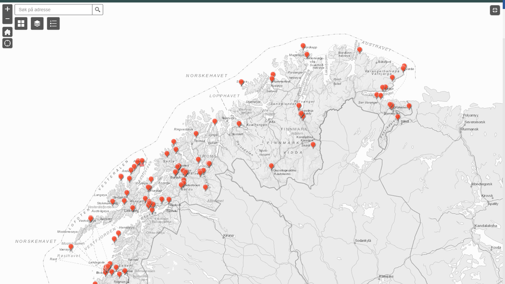 Kartet, som ligger på NSMs hjemmesider viser posisjonen til forsvarsanlegg og Nato-baser.