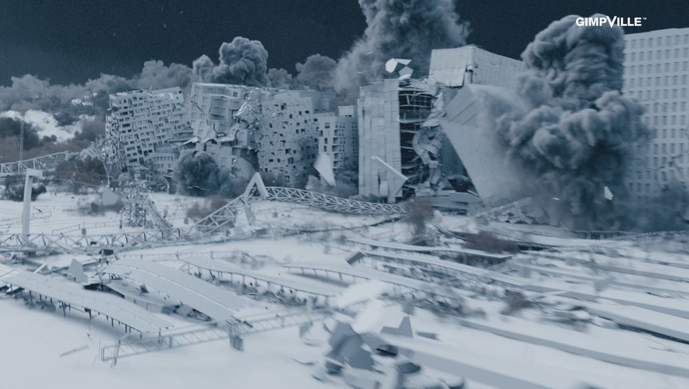  Bildene av Barcode som raser sammen tar utgangspunkt i byggebransjens 3D-modell av området.