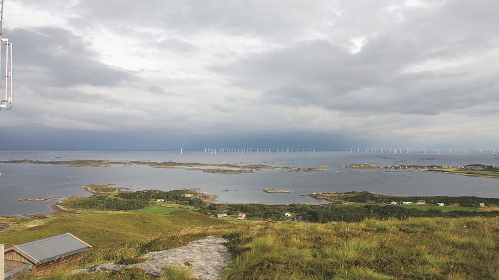 Illustrasjon av vindparken Havsul 1, som etter planen skal ligge fem kilometer utenfor Harøya i Sandøy kommune.