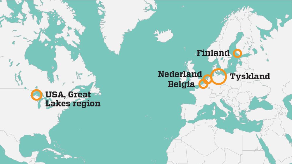 Utenfor Norge er det fem testområder for autonome skip ved inngangen til november 2018.