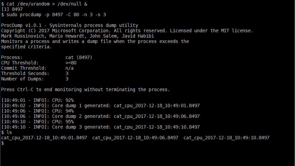 Microsoft har kommet med en Linux-versjon av Sysinternals-verktøyet Procdump.