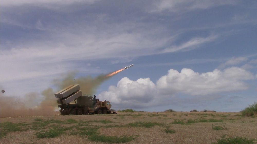 NSM skytes fra Pacific Missile Range Facility Barking Sands på Kauai i forbindelse med Rimpac-øvelsen i 2018.