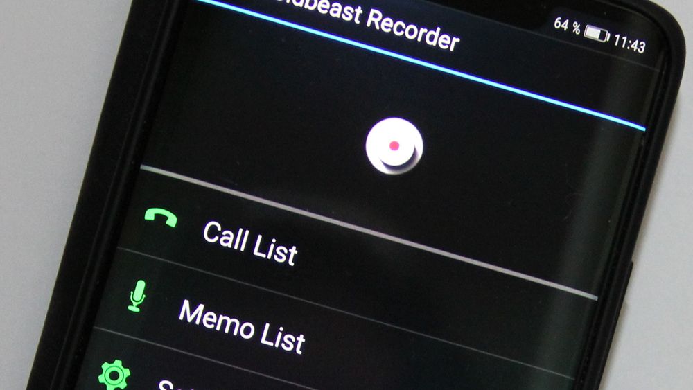 Telefonsamtaleopptakeren Boldbeast Recorder på en Android-mobil.