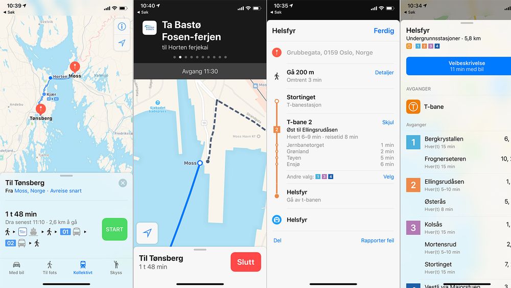 Nå kan du få informasjon fra buss, T-bane, tog og ferje i Apple Maps.